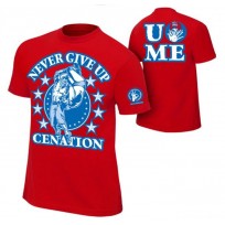 WWE футболка рестлера, Джона Сины, Never Give Up Cenation, красная, John Cena